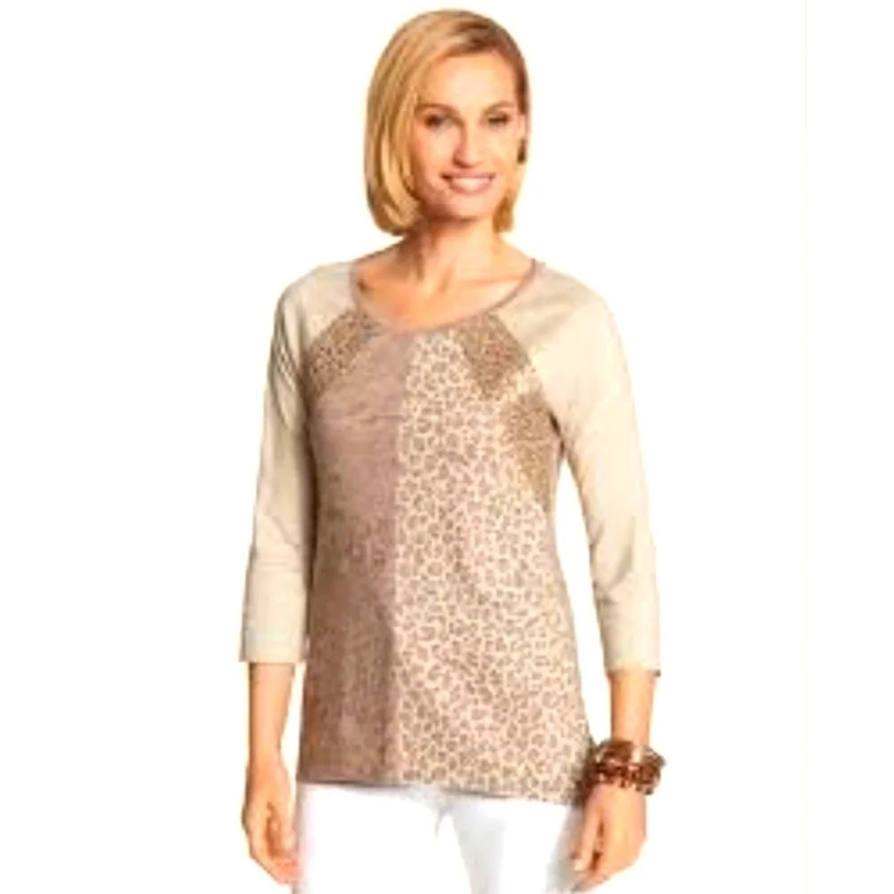 Chicos-3 Sequin Animal print High Low Tunic Top Blouse XL Party Disco Wedding